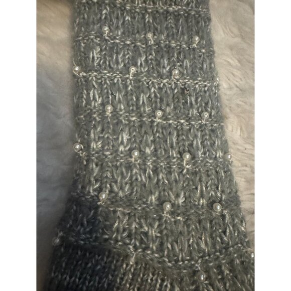 Artic Holiday Knit Christmas Stocking with Faux Pearls and Fur Trim - Picture 3 of 9